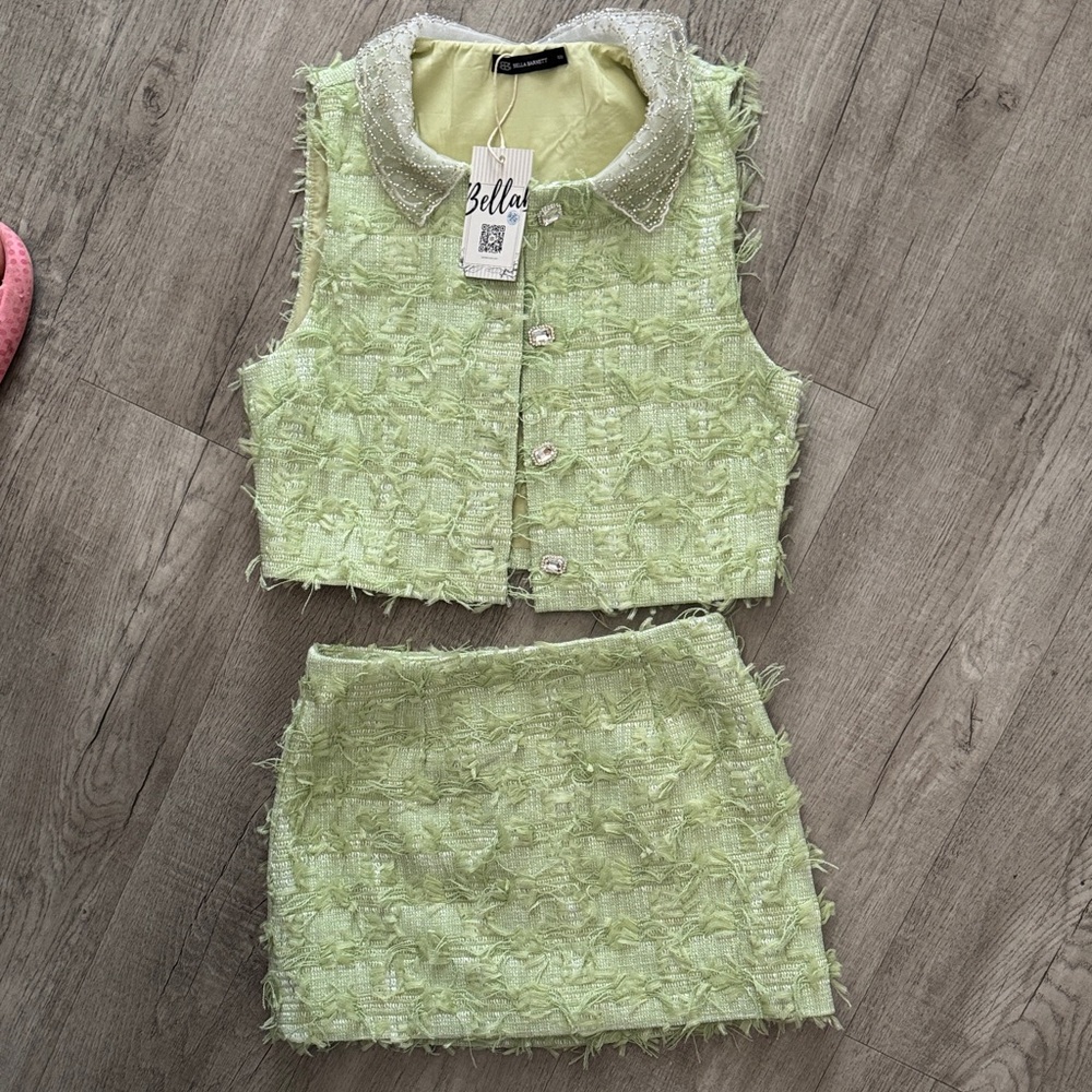 Bella Green Textured Skirt Set